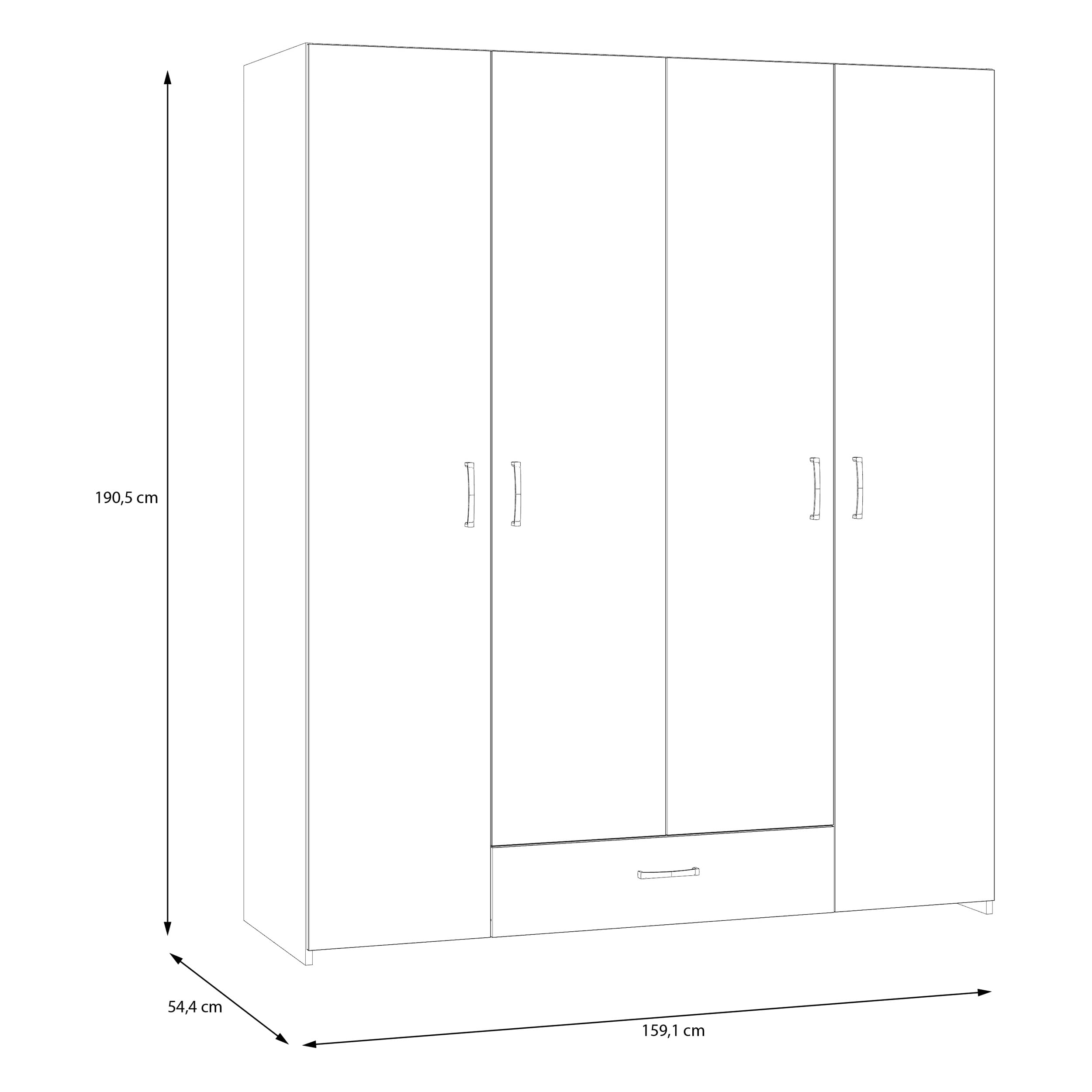 Forte ECONOBOX Kleiderschrank 160, 4-türiger Schrank mit viel Stauraum, Holzwerkstoff, Weiß/Puccini Eiche, 159,1 cm breit, 190,5 cm hoch, 54,4 cm tief