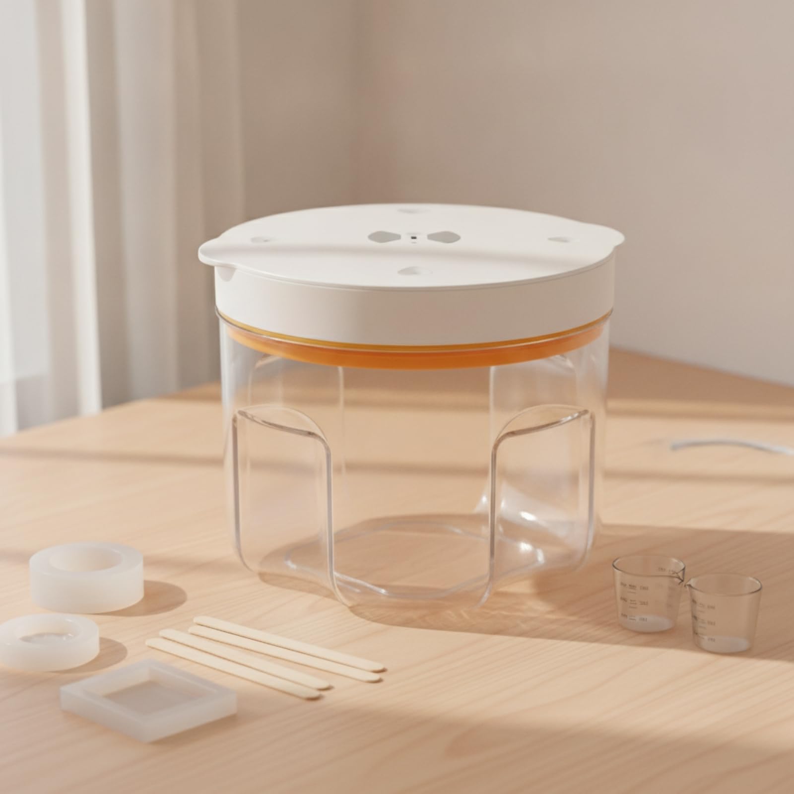 Vakuumkammer mit Deckel Transparent Entgasungsbehälter Blasenfrei Entgasungskammer für Bastler, Heimwerker, Epoxidharz-Gießen, Werkstatt, Atelier, Orange, 2 Liter