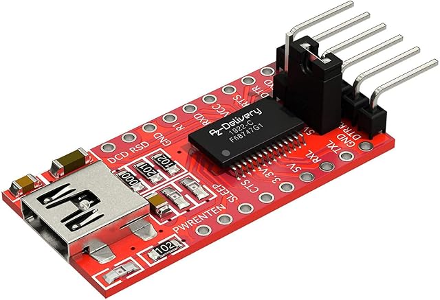 AZDelivery FT232RL Mini USB to TTL Serial Converter Adapter Module 3.3V 5.5V FT232R Port DTR RX TX VCC CTS GND Pin compatible with Arduino and Raspberry Pi including E-Book!
