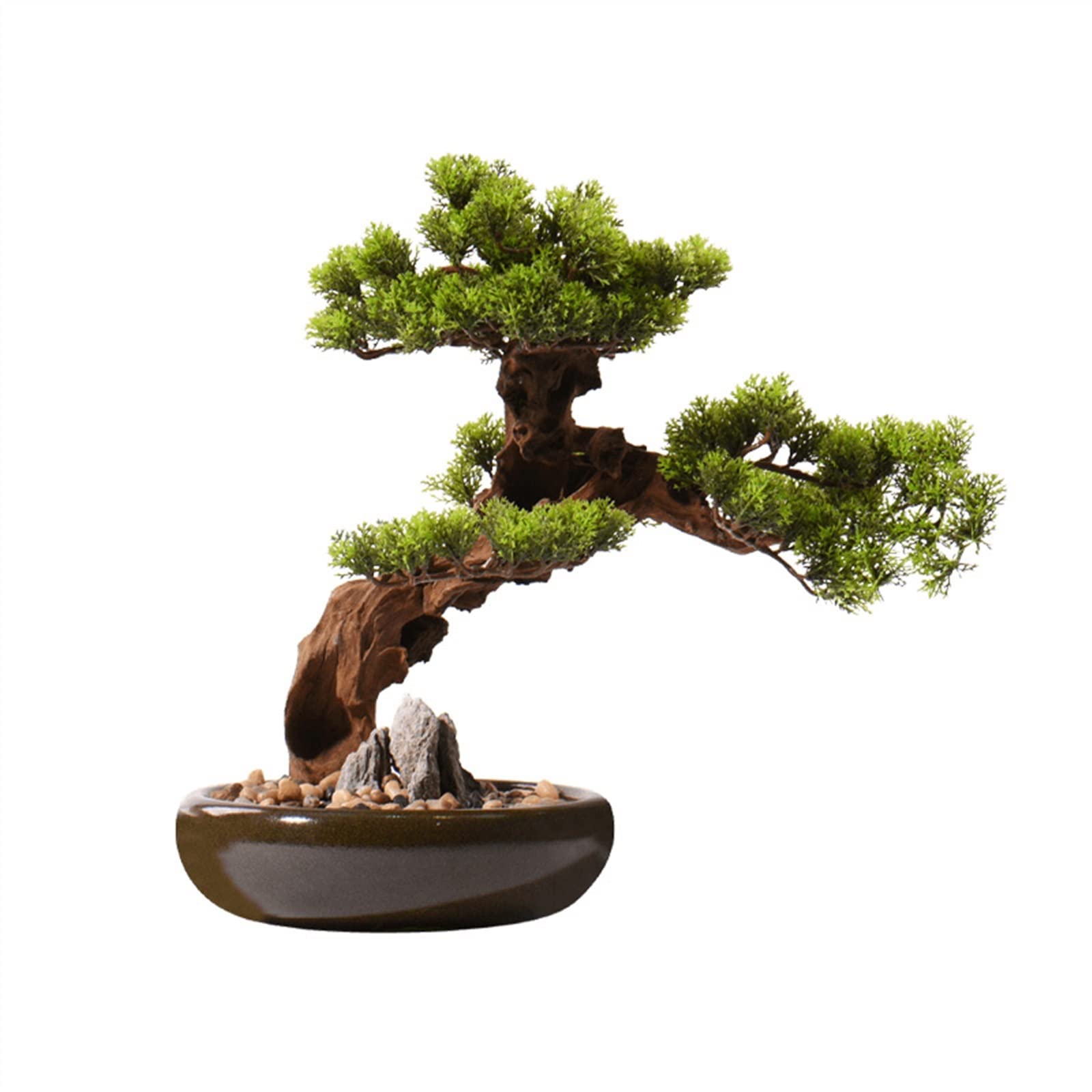 MYUYEE Tree Fake Plant Artificial Bonsai Tree Indoor Desktop Decoration Fake Potted Green Simulation Welcome Pine Bonsai Tree 17.3In Large Ceramic Fake Tree Potted Tree Artificial