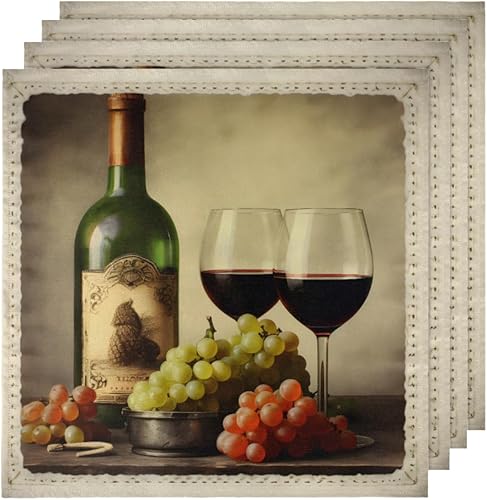 Miniatura 5 de Juego de 6 servilletas de tela de copa de vino tinto de 20 x 20 pulgadas, servilletas de tela de uva, botella de vino de uva, lavables,