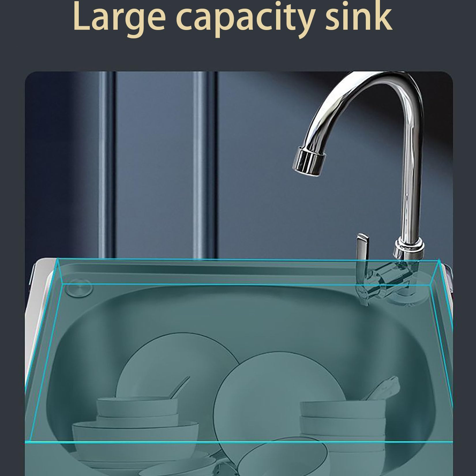 Lavello da Cucina autoportante in Acciaio Inox con Rubinetto per Acqua Fredda, lavello Mobile con Ripiani, Adatto per ristoranti, Bar