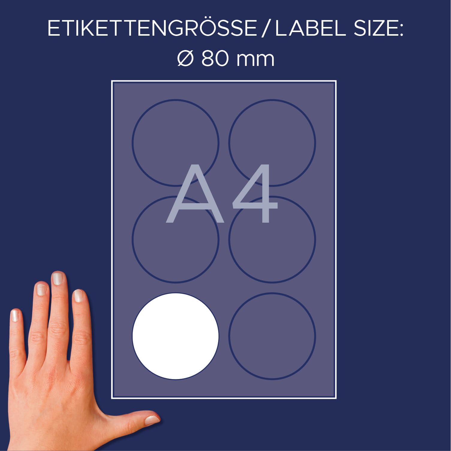 AVERY Zweckform P4871-50 etykiet z imieniem (300 okrągłych naklejek z imieniem, Ø 80 mm na A4, samoprzylepne, z jedwabiu octanowego do drukarek laserowych, odklejane bez pozostawiania śladów), 50