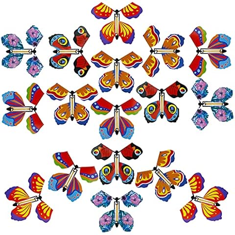 QINREN Flying Butterfly Toy, 20pcs Magic Butterfly Card Wind up Butterfly Toy Bright Colors Butterfly Card Powered Butterfly Magic Butterfly Surprise Gift Card for Wedding Birthday Party Playing Cover