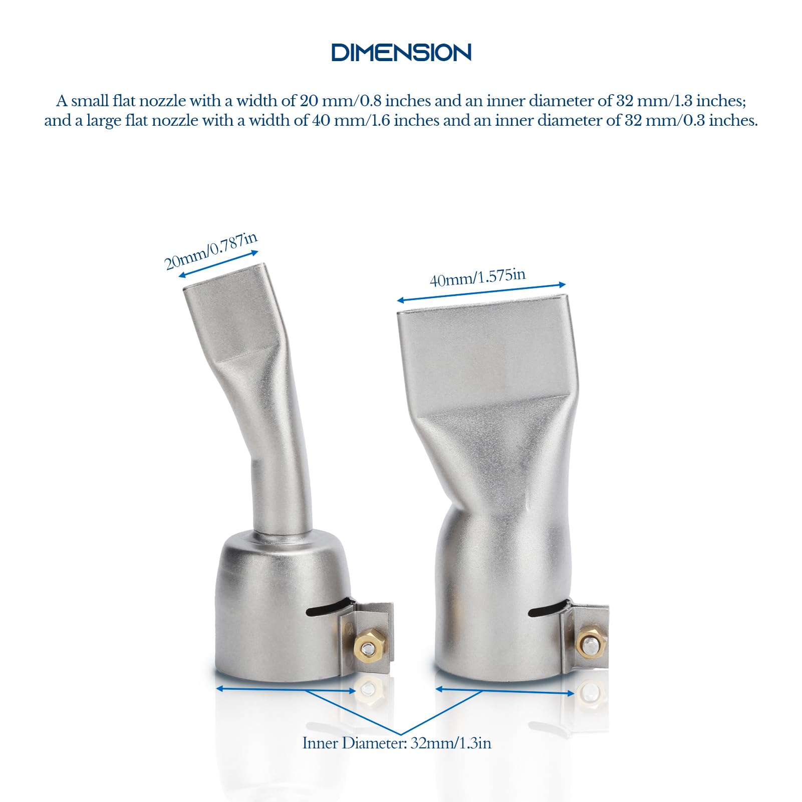 Gugxiom Lot de 2 Buses Plates pour Pistolet de Soudage, Buses en Acier Inoxydable de 20 Mm de Petite Taille et de 40 Mm de Large, Outils de Soudage pour Pistolet à Air Chaud en