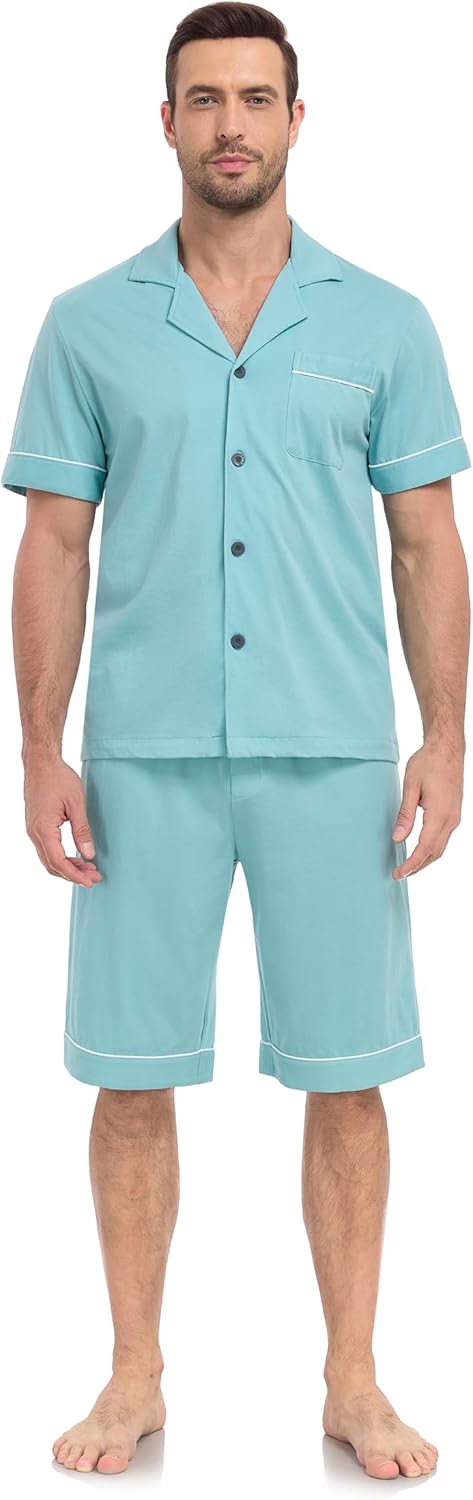 COLORFULLEAF Men's 100% Cotton Short Sleeve Pajama Sets Button Down Notched Collar Sleepwear Soft Lounge Pjs with Pockets - Image 5
