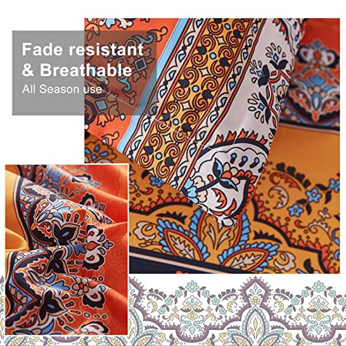 Image of Cottolester Boho Comforter Set Queen Size 8 Piece Bed in a Bag Burnt Orange Paisley Fall Comforter and Sheet Set Bohemian Striped Bedding Set,Soft Microfiber Complete Bedding Set