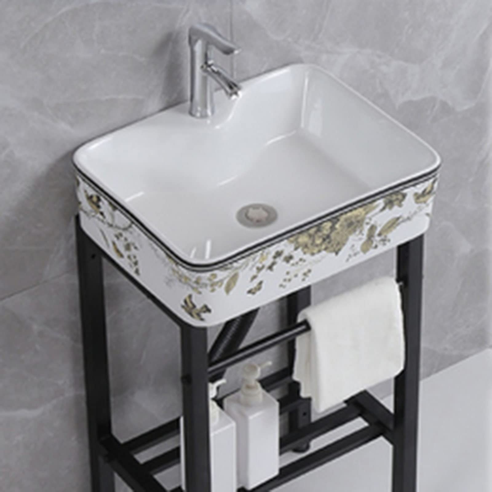 XBTGS Ceramic Utility Basin with Faucet, Commercial Sink, Stainless Steel Kitchen Basin, Single Bowl Compartment, Hygienic and Sturdy for Ease, H