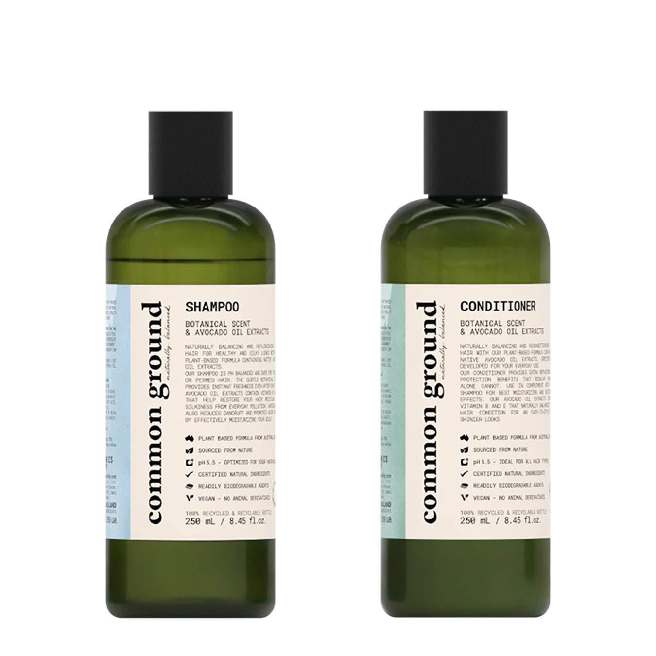 Common Ground All Natural Shampoo and Conditioner Set; Paraben and Cruelty Free, Organic, Vegan, Plant-Based Formula, Botanical Scent and Avocado Oil Extract, for Men and Women