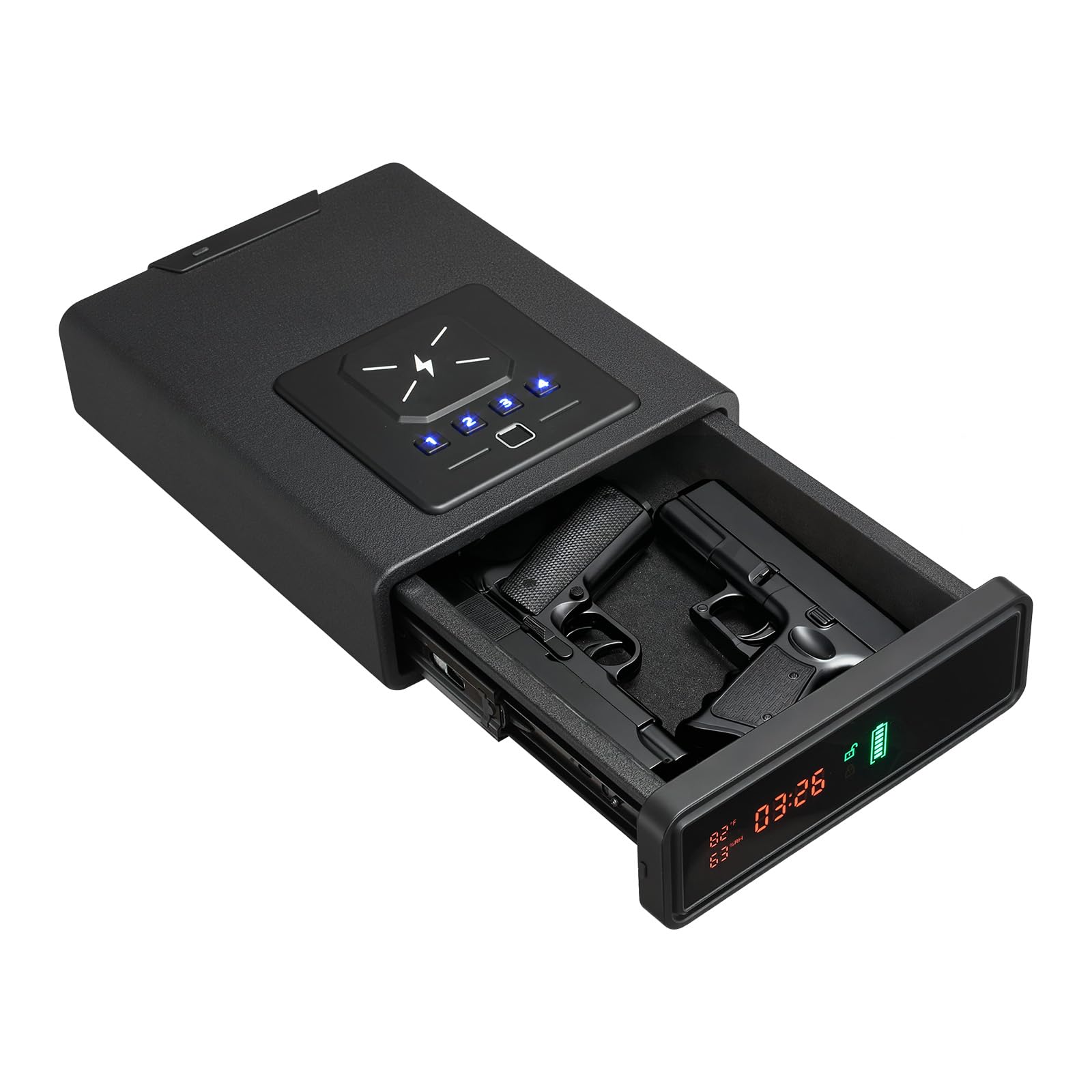 VEVOR Caja Fuerte para Pistolas, Huella Dactilar, Contraseña, Llave, Cajón de Acceso Rápido 3 Vías, Carga Inalámbrica
