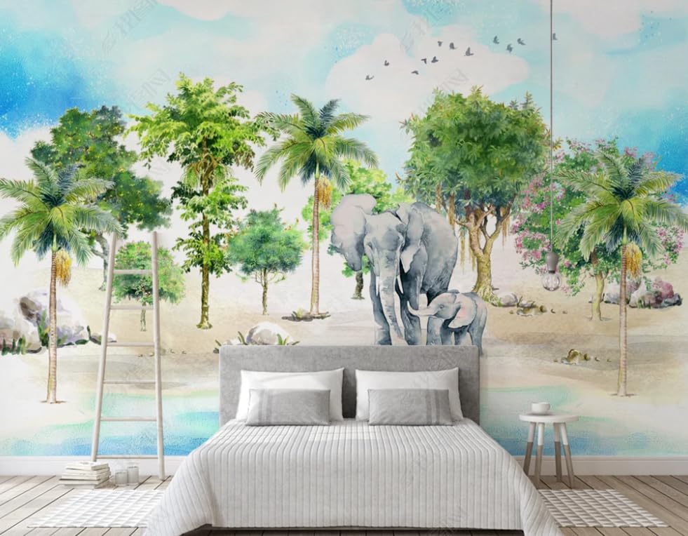 Papier peint éléphant dessiné à la main pour relooker une chambre - 2