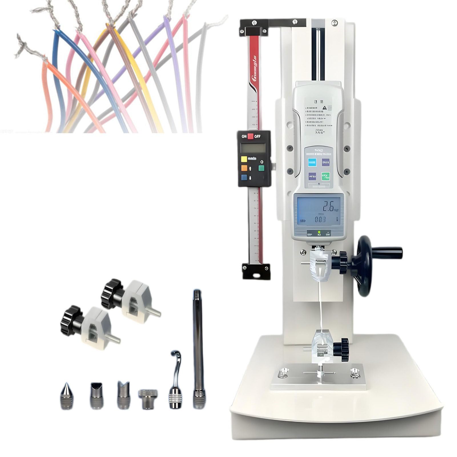 ExoticaBlend 10-2000N Digital Tensile Testing Machine, Manual Force Gauge Stand, 270mm Stroke, with 5 Probe, for Textiles, Sports, Scientific Research, Fish WithRuler-10N