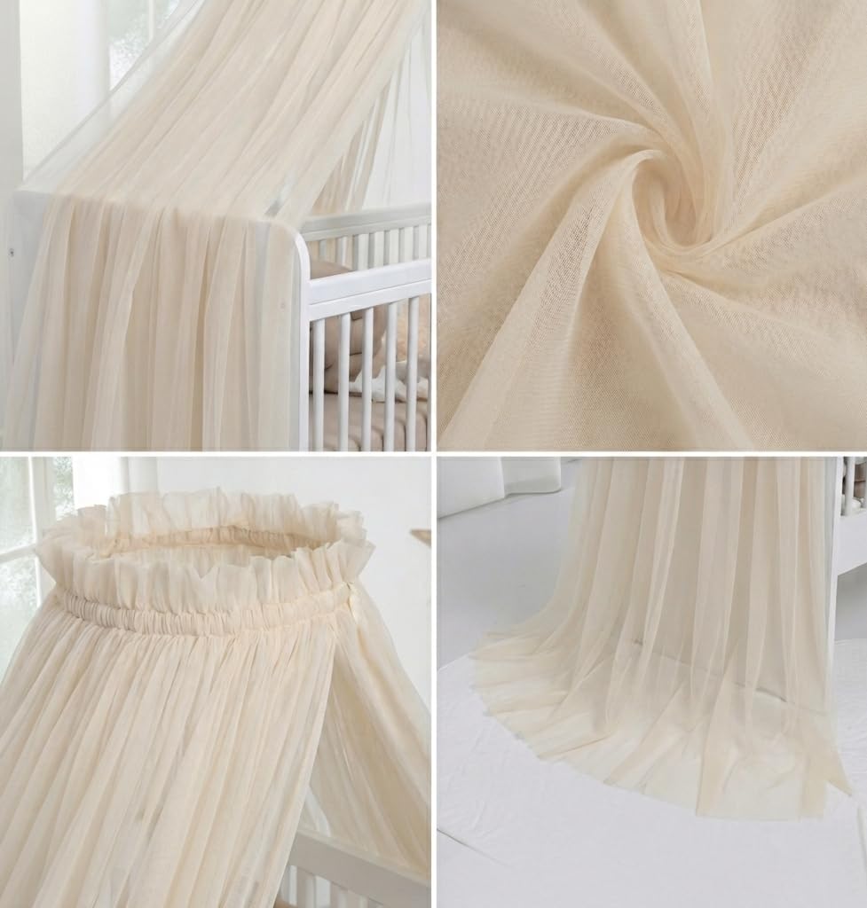 Baby Fancyroom Dosel para cama de bebé, mosquitera, cama auxiliar, decoración de habitación de bebé, dosel para habitación infantil, de tul premium (beige claro)