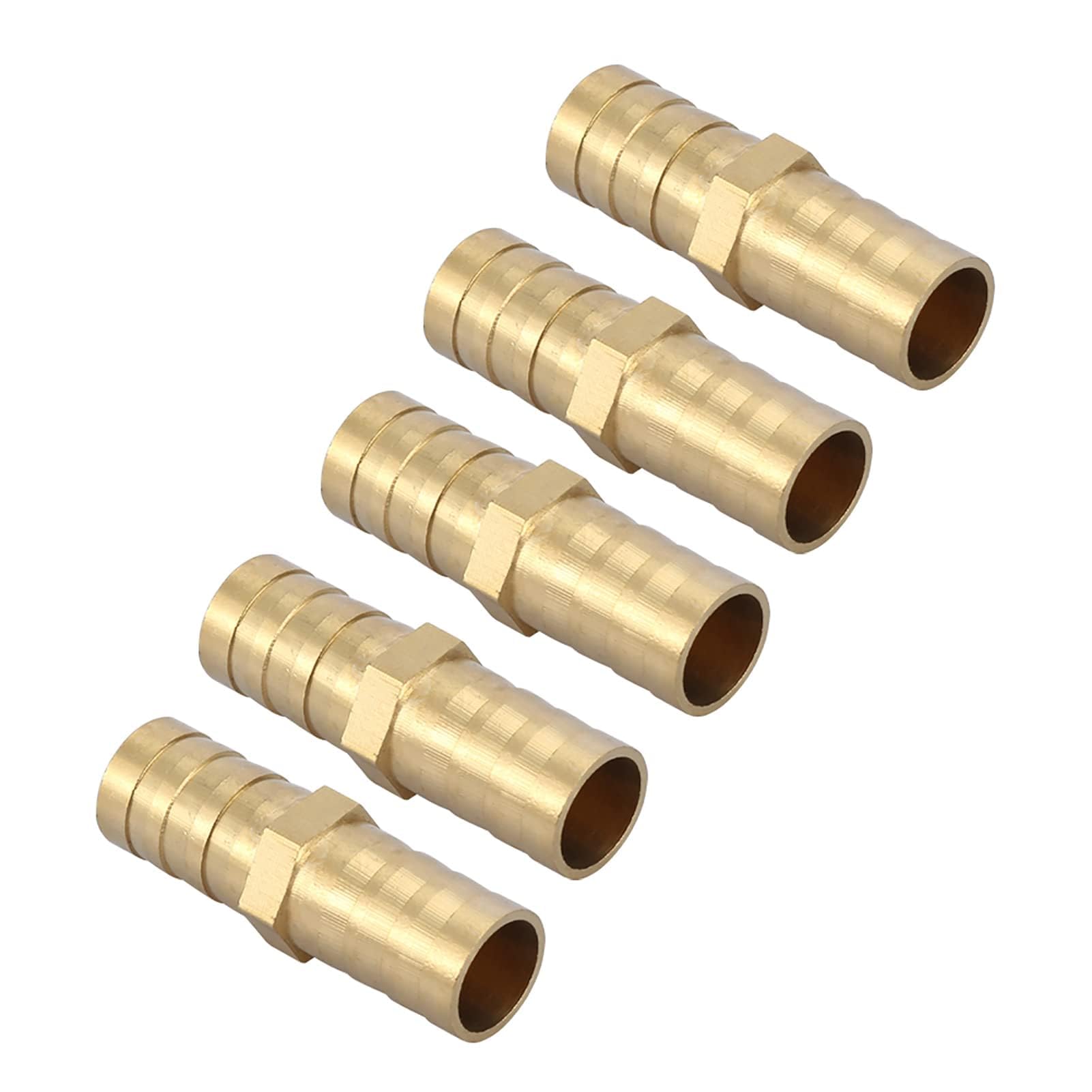 Agatige Brass Hose Barb, Brass Hose Barb Fitting Hose Barb Splicer Straight 2-Way Pipe Connector Tube Joiner Fitting 6/8/10/12/14/16/20mm(12mm 5pcs)
