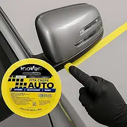 Fita Crepe Automotiva, Alta Fixação, 18mm x 40m, para Mascaramento, Funilaria, Pintura e Polimento