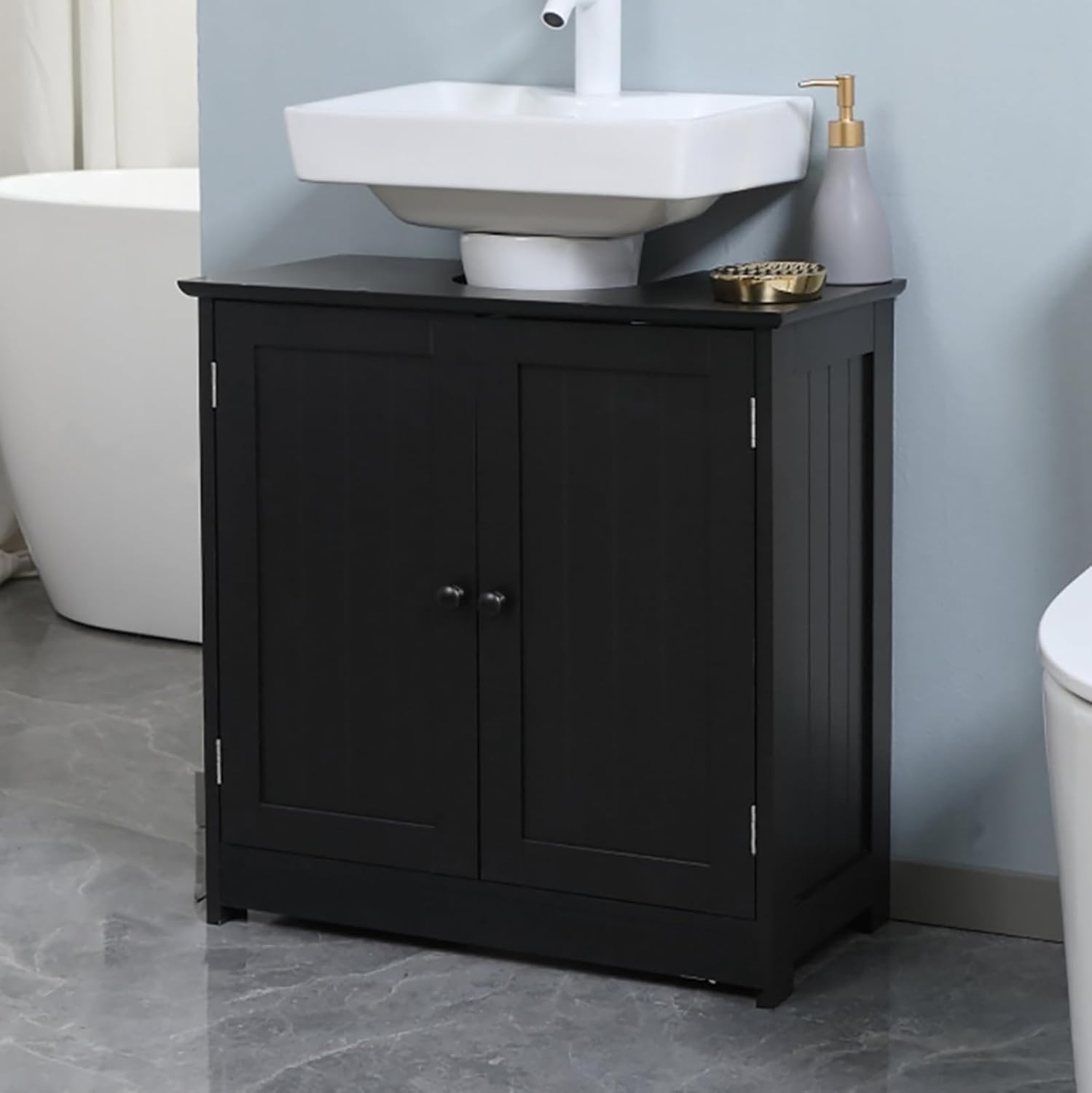 Bathroom Vanity Without Sink 23.5" Floor Cabinet Under Sink Vanity Cabinet Base w/ 2 Doors & Adjustable Shelf,Pedestal Sink Storage Cabinet Base Space Saver Organizer Medicine Cabinet,Black