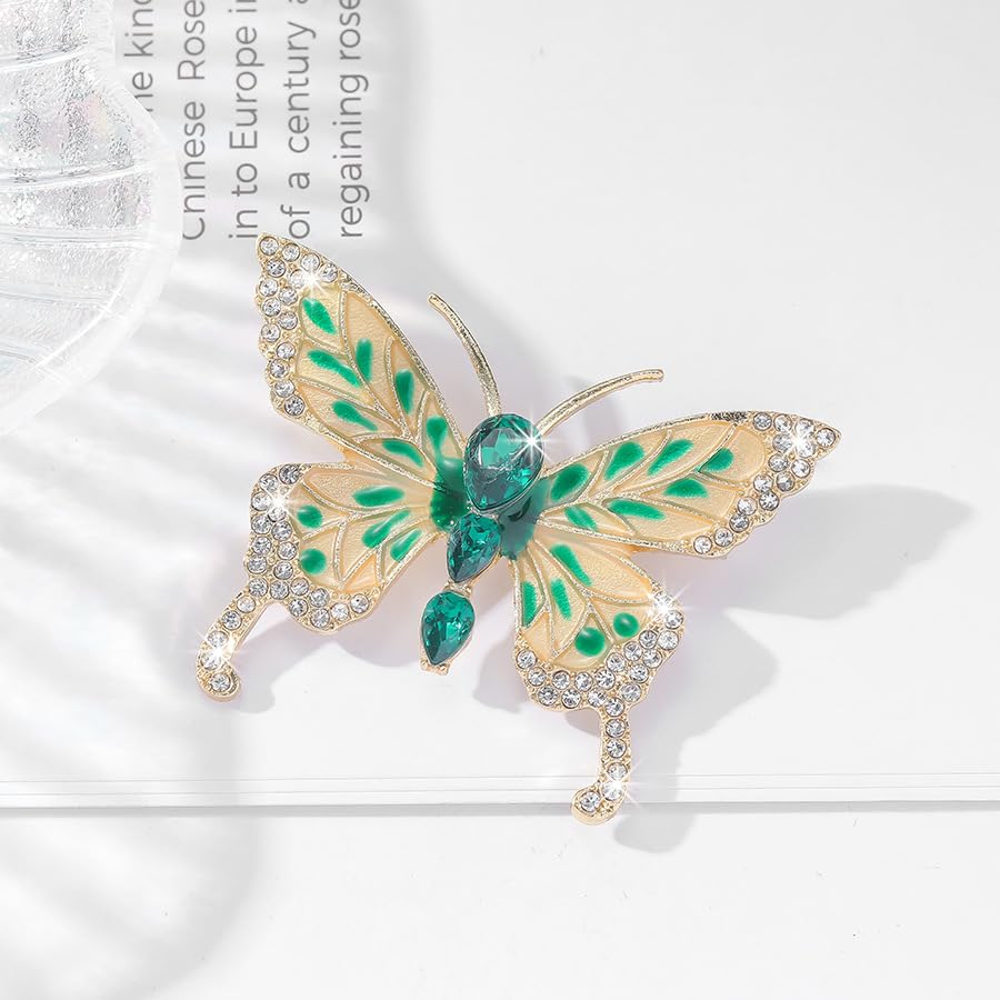 Image of Butterfly Crystal Rhinestone Brooch Pin for Women Colorful Glitter Pearl Bead Lapel Pins Hats Clothes Dress Accessories Jewelry