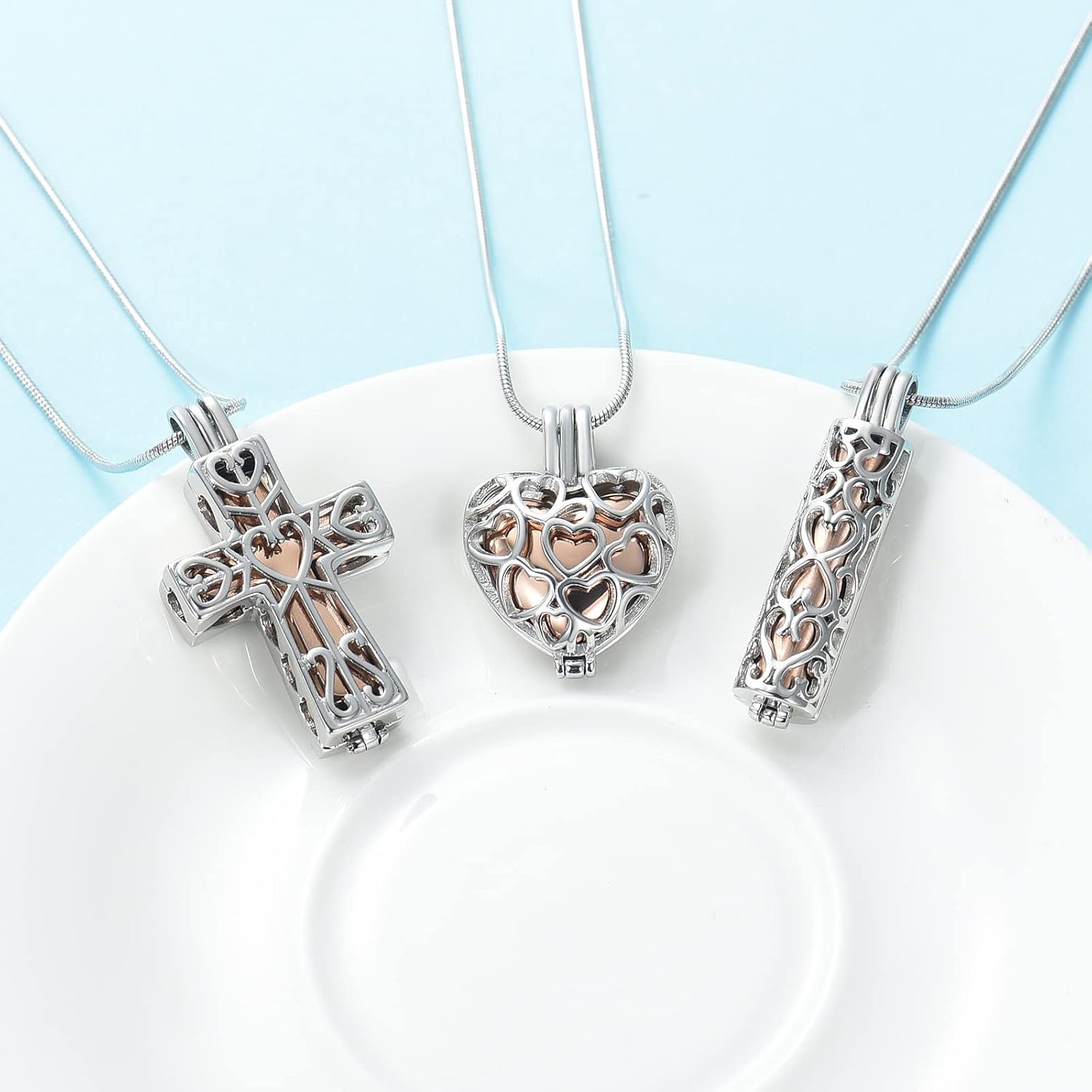 3 Pcs Cylinder/Cross/Heart Urn Necklace for Ashes Cremation Jewelry for Women Men Stainless Steel Memorial Necklaces Ash Holder for Human Pets Keepsake Jewelry for Loved Ones with Fill Tool