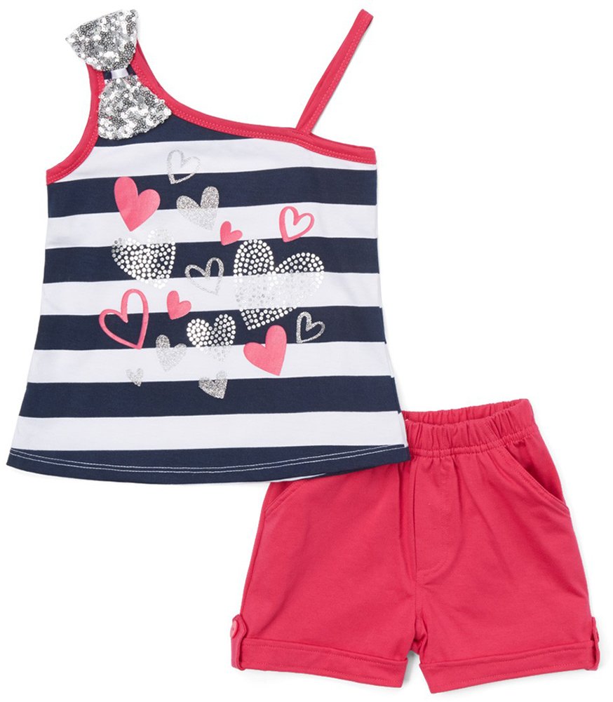 ToBeInStyle Girl's Two Piece Summer Set Cute Tee Top and Matching Shorts Adorable Outfit