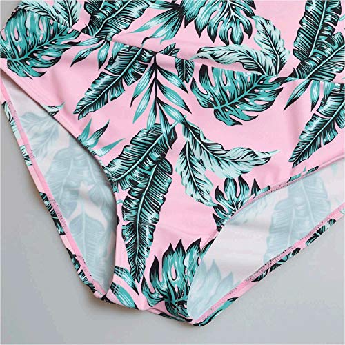 Maternity Bikinis Tankini Floral Flouncing Swimsuit One Piece Beachwear Pink With Green Leaves M #TOP3