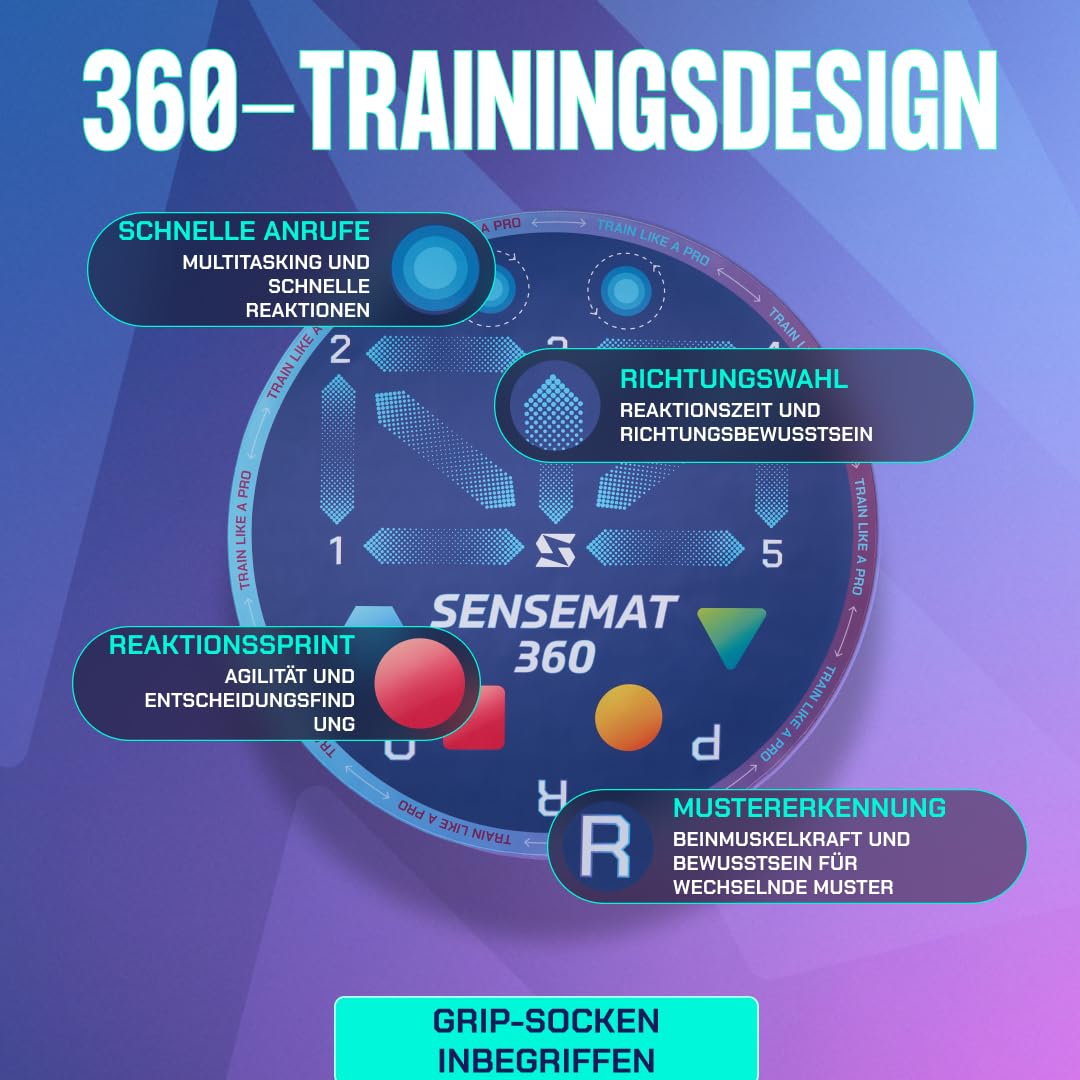 SenseMat 360 Fußball Trainingsmatte - 360° Reaktionstraining für Kinder & Erwachsene - Rutschfest - Mit App-Zugang & 50+ Übungen - Fußarbeit, Koordination & Kontrolle verbessern