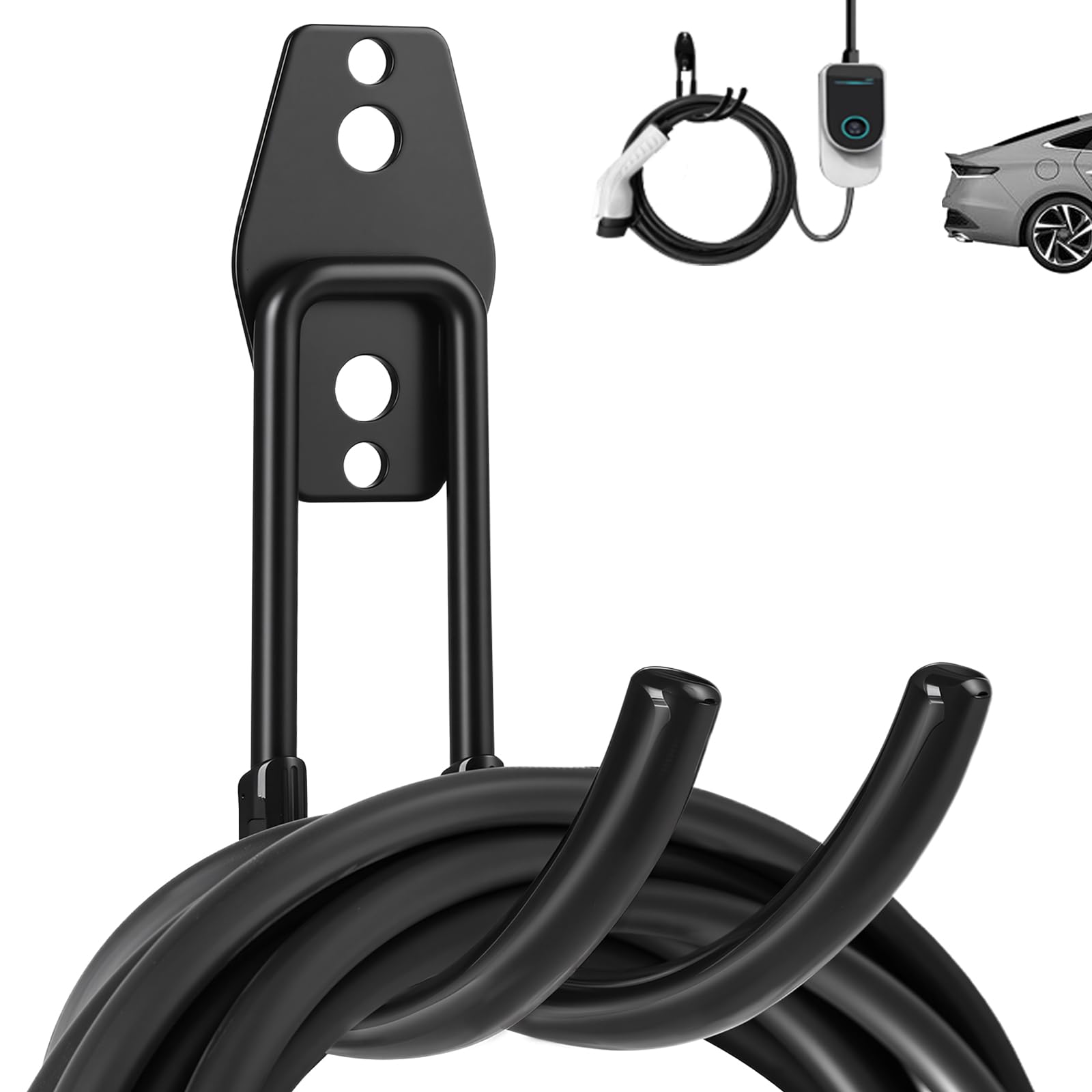 EV Charger Holder Wall Mount, Heavy Duty Steel J-Hook, Durable EV Charger Cord Organizer Accessory, Steel Hook for Indoor/Outdoor Use (Black)-image-27