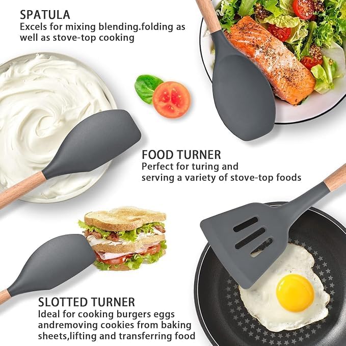 Image of Perfect Pricee Silicone Kitchen Spatula and Utensils Spoon Set 12-Piece Silicone Kitchen Cooking Utensils Set, Non-Stick Utensils Set Heat Resistant Easy Clean, BPA Free Tools (12, Multi)