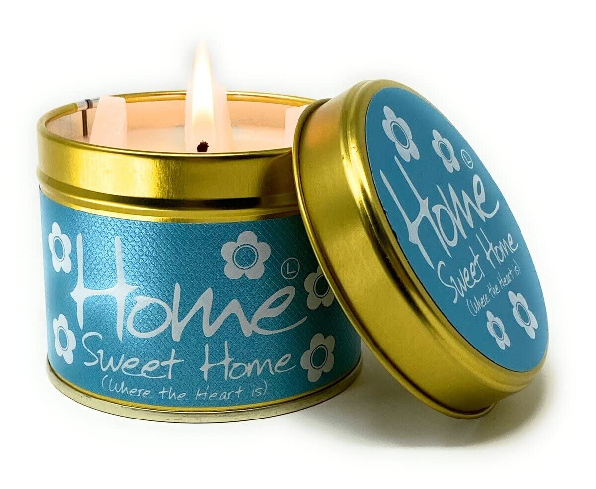 Lily Flame Home Sweet Home Scented Tin Candle - A Warm Welcome with Coconut and Vanilla - A Gift to Bring a Smile - Cruelty Free and Vegan Free