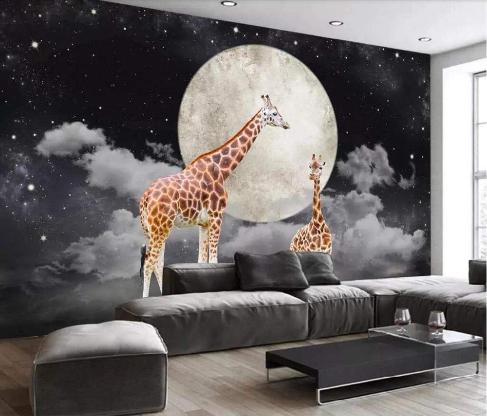 Papier peint 3d girafe ciel étoilé WLLLO fresque murale pour salon 400x280 cm