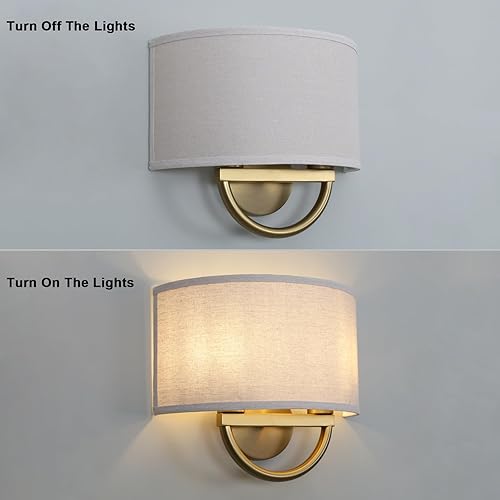 Miniatura 5 de Yosoan Lámpara de tela de lino, estilo bohemio, de latón envejecido, color dorado, para escalera, 2 luces, doble cableado para interiores, lámpara