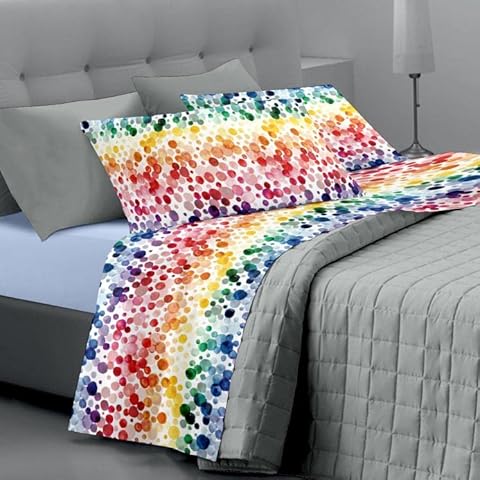 CosìCasa Single Bed Sheet Set 100% Cotton Colorful Dots Pattern | Single Bed Sheet Set 1 Square + Pillowcase | Top Sheet 160x290 + Bottom with Corners 90x200 + Pillowcase 50x80 Cover