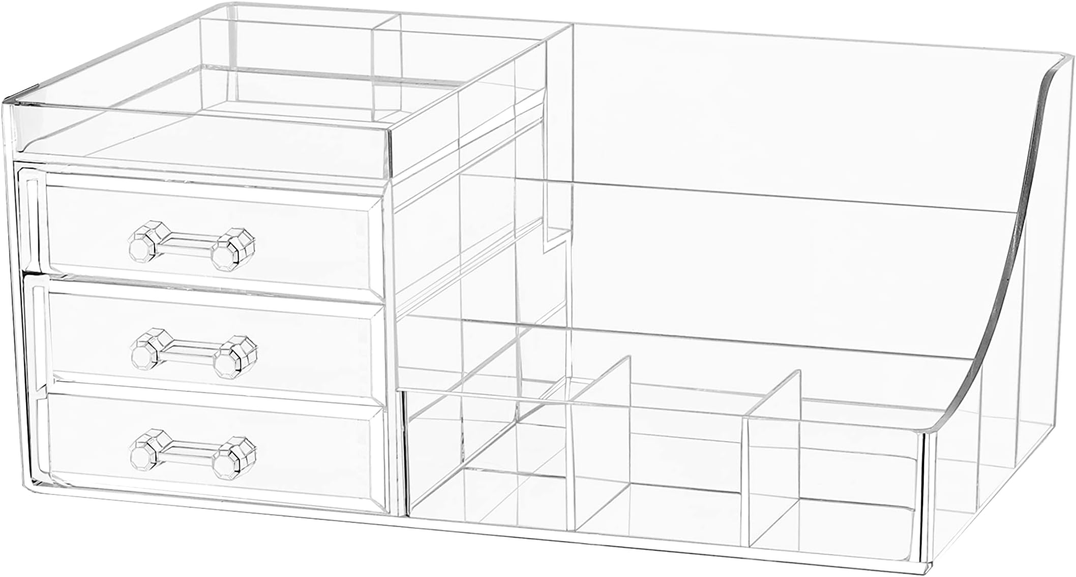Cq acrylicStackable Makeup Organizer With 3 Drawers,Acrylic Bathroom Organizers Storage,Clear Storage Bins for Lipstick,Brushes,Lotions,Eyeshadow,Nail Polish and Jewelry