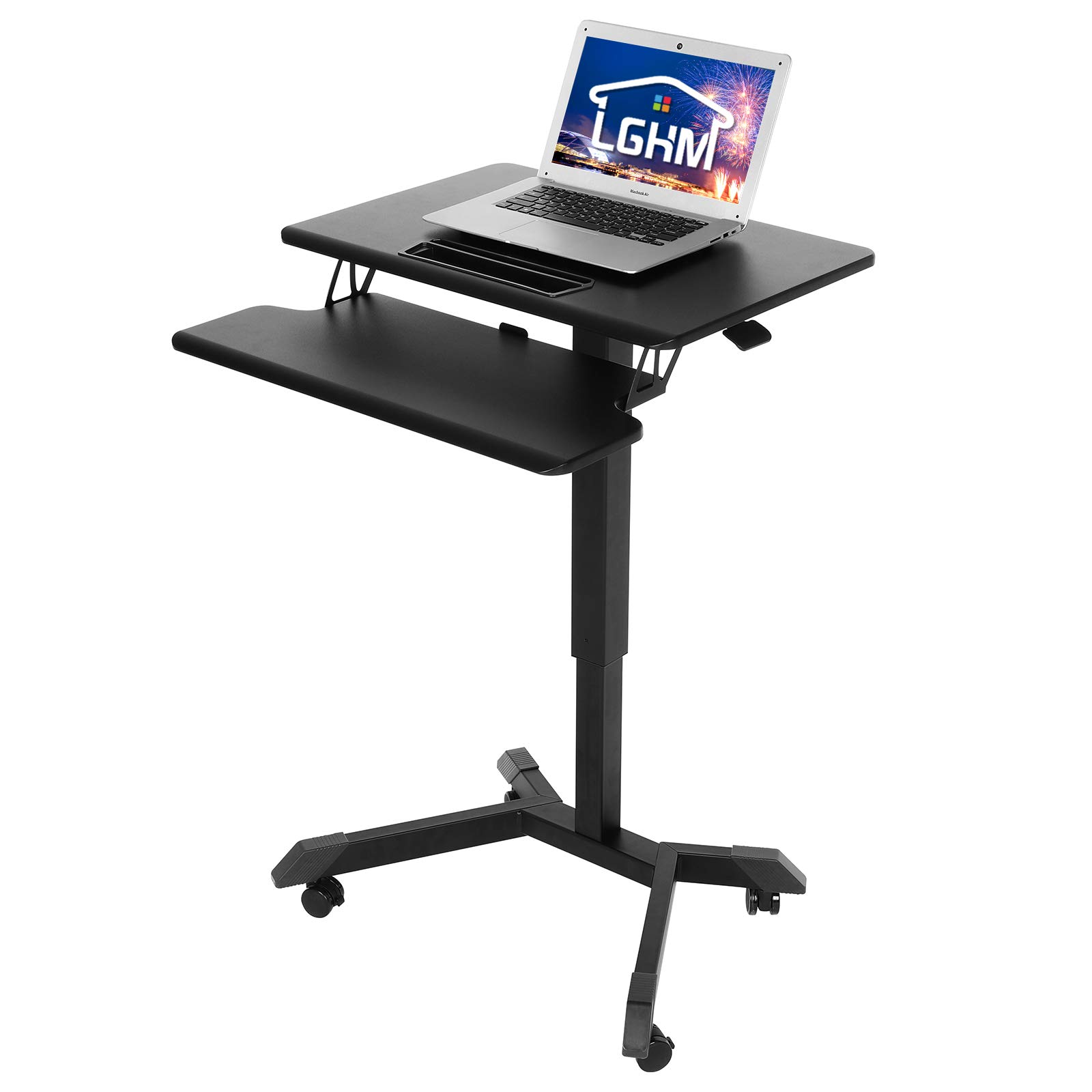 Rolling Desk, LGHM Mobile Desk Height Adjustable, Mobile Laptop Desk with Keyboard, Mobile