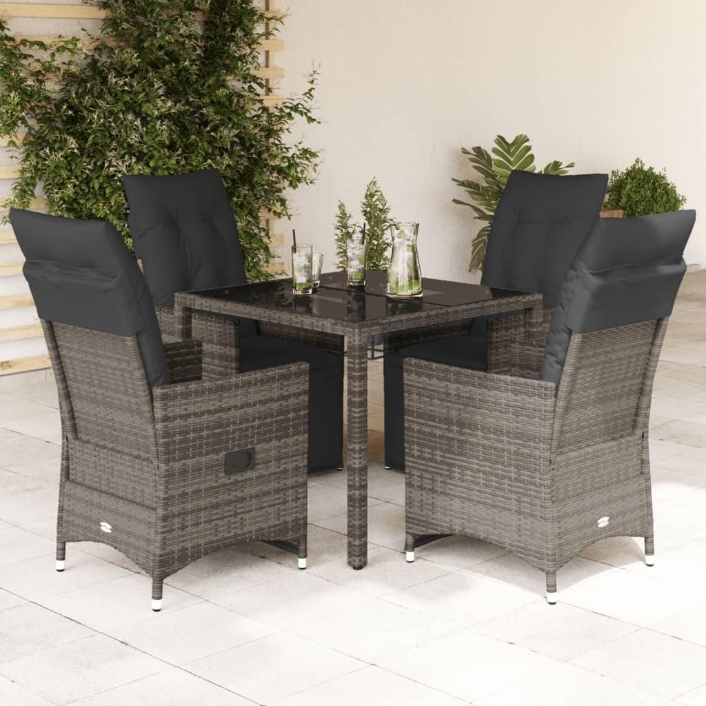 Set da 5 pezzi da giardino in polyrattan grigio con cuscini