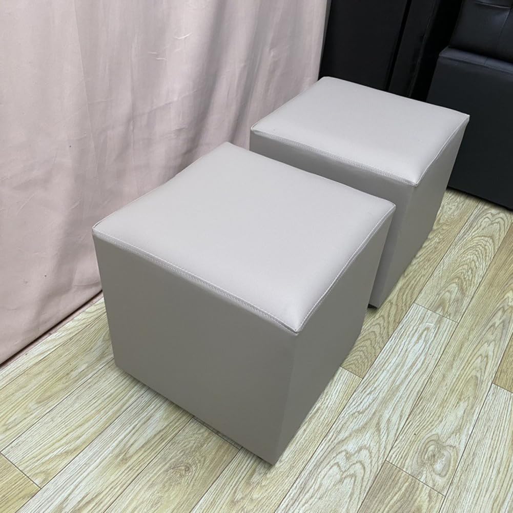 Luksusowy kwadratowy podnóżek ze skóry PU, uniwersalny, niski stołek, do przymierzalni biurowej, na wystawę, centrum handlowego, sypialni, jasnoszary, 30 x 30 x 30 cm (12 x 12 x 12 cm)