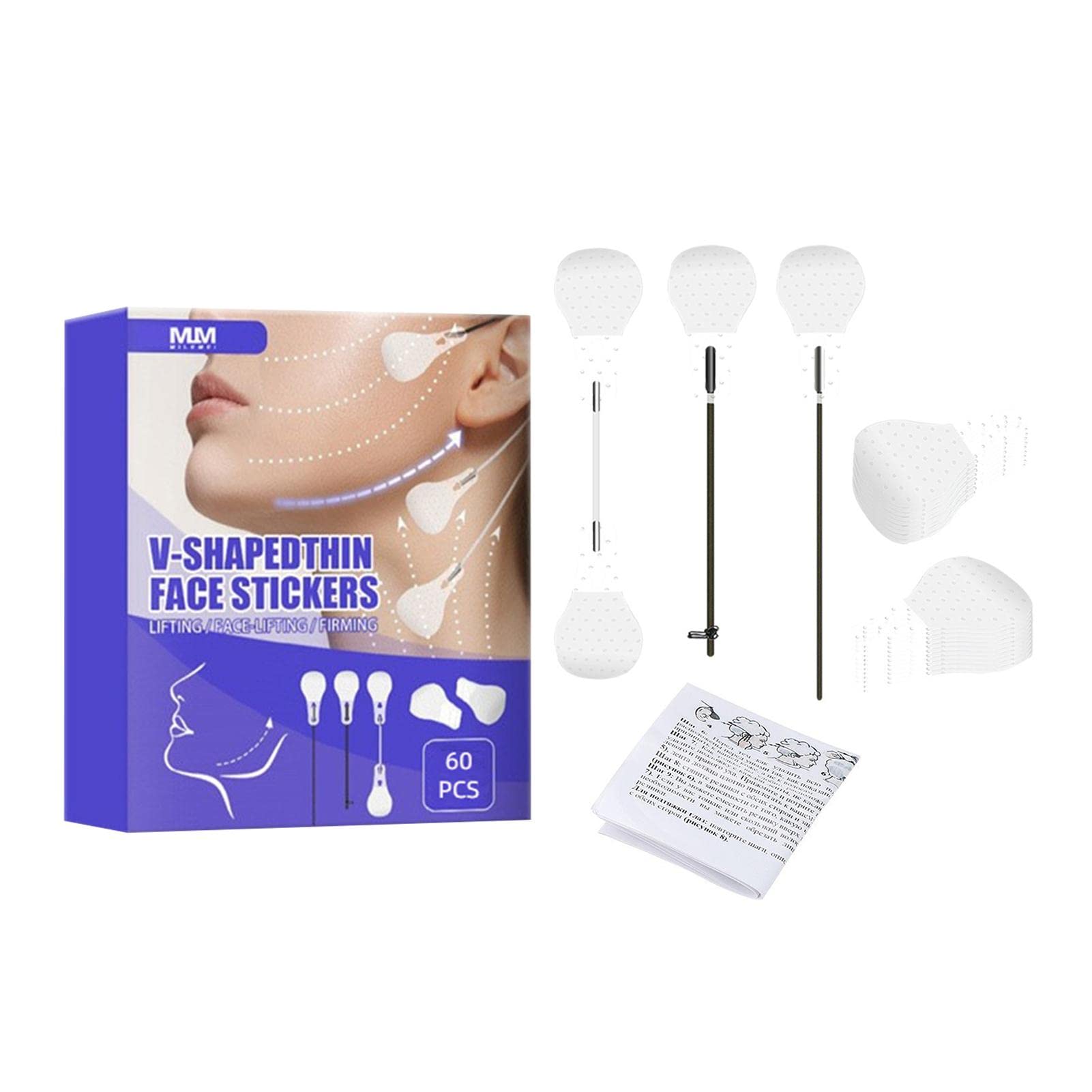 Facelifting Tape, Instant Invisible Face Stickers, Neck and Eye Lifting, 60 Pieces Refill Tapes, V-Shaped Tape, Invisible, Thin, Makeup Facelift Tools for the Face