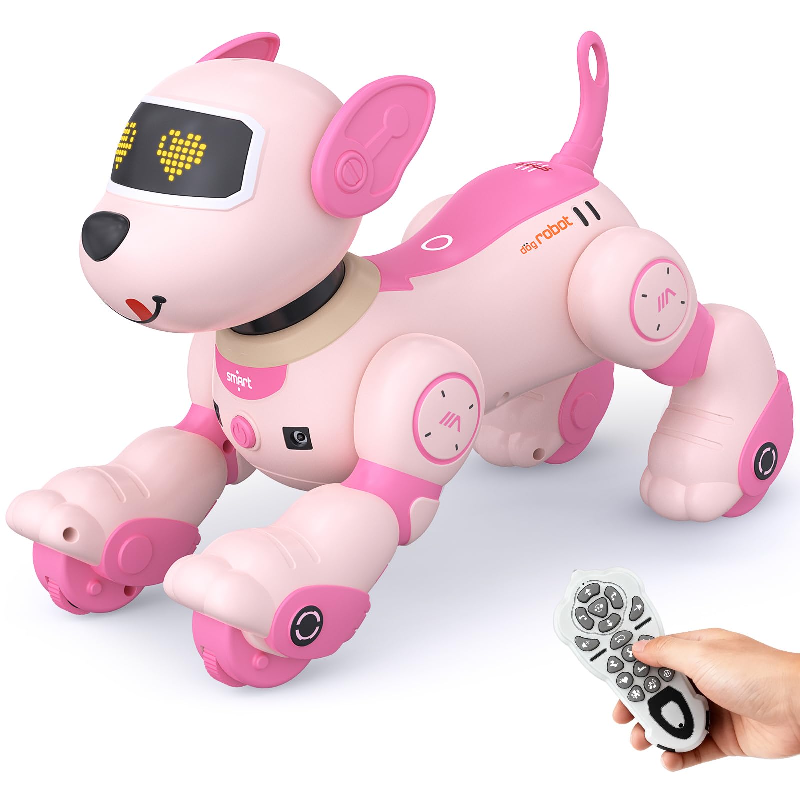 PRANITE Robot Dog, Programmable Remote Control Dog Toy for Kids with One-Key Following, Voice Control, Touch, Dance, Sing, Smart RC Stunt Puppy Toy