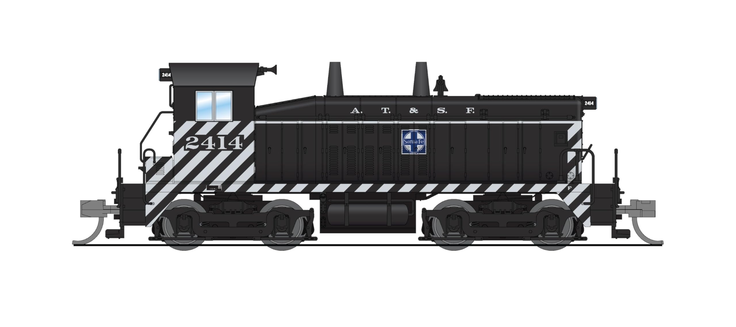 Broadway Limited 9320 EMD NW2 Switcher, ATSF 2414, Zebra Stripes, No-Sound/DCC-Ready, N Scale