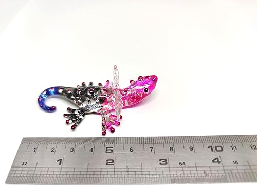 Miniatura 2 de Iguana - Figuras en miniatura de animales soplados a mano, arte de vidrio coleccionable, regalo coleccionable para decorar el hogar (negro y rosa)