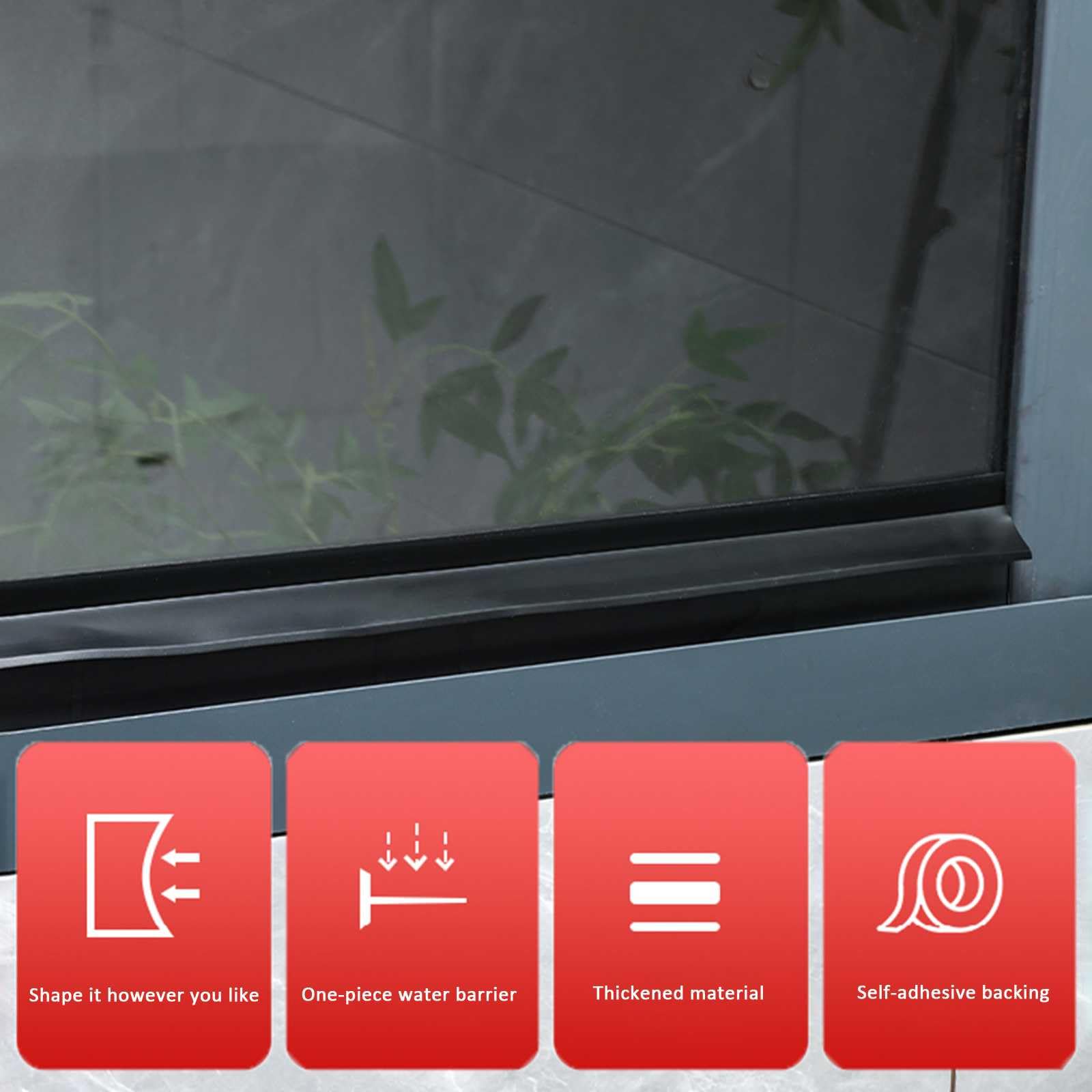 Cinta de sellado de clima para puerta exterior, de goma, para goteras de lluvia, desviador de lluvia autoadhesivo para ventanas exteriores, cinta de barrera de agua para alféizar meteorológico para