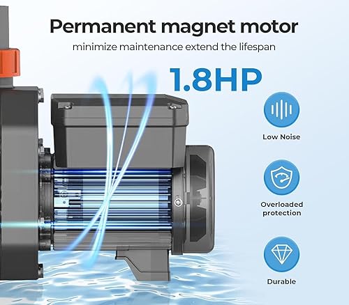Miniatura 4 de Bombas de piscina de velocidad variable de 1.8 HP, bomba de piscina autocebante para sobre el suelo/enterrada de 9114 GPH con temporizador 220-240V