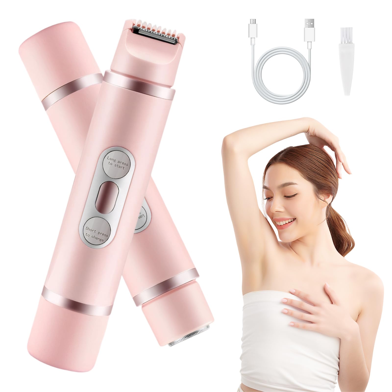 Rasoir Électrique Femme 2-en-1 - Épilateur Visage & Corps - Tondeuse Intime Bikini - Sans Douleur - Rechargeable USB - Lavable - Utilisation Sèche & Humide - Pour Maillot, Aisselles, Jambes