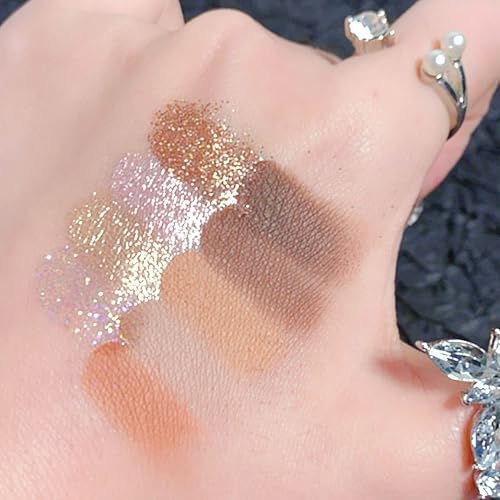 Miniatura 4 de DOGROT Mini paleta de sombras de ojos de tamaño viaje, 9 colores mate, brillante, purpurina para ojos de alta pigmentación y aspecto natural,