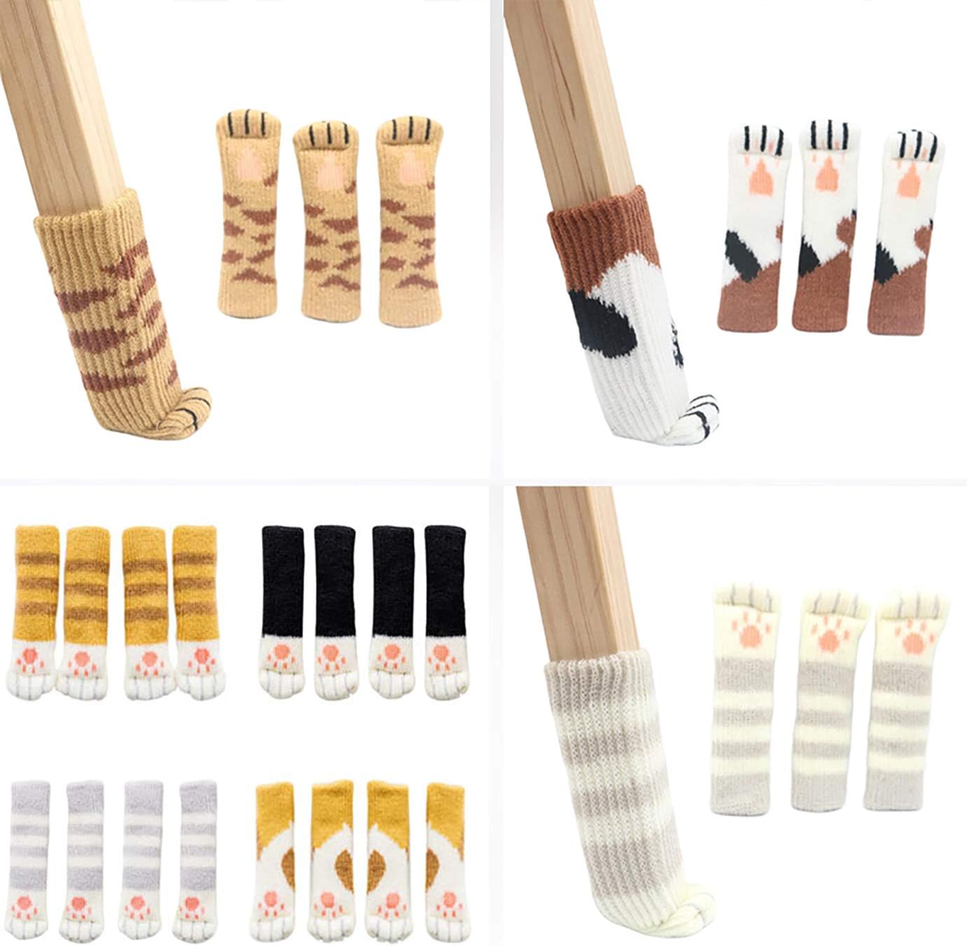 24Pcs Cat Paw Chair Leg Socks on Hardwood Floor, Furniture Feet Socks, Knitted Wool Anti Skid