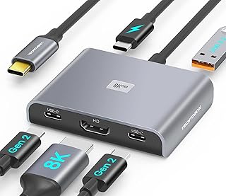 USB-C Hub with 8K HDMI Port,2 USB-C Gen2 and USB 3.1 10Gbps Data Port,100W PD,5-in-1 USB Type C Hub Multiport Adapter for MacBook Pro/Air,iPad,iPhone 15Plus/Pro/Pro Max,Surface Pro,and More