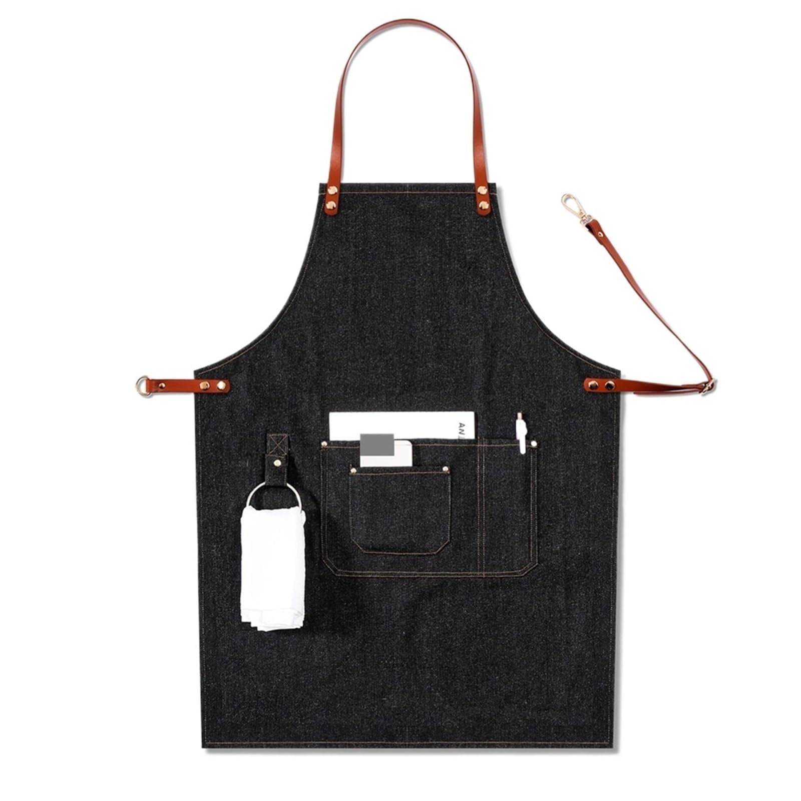 Delantal de trabajo ajustable y extraíble con correa de cuero y múltiples bolsillos for barista, uniforme de chef, camarero, vaquero, 2 unidades para Soldadura, Herrero