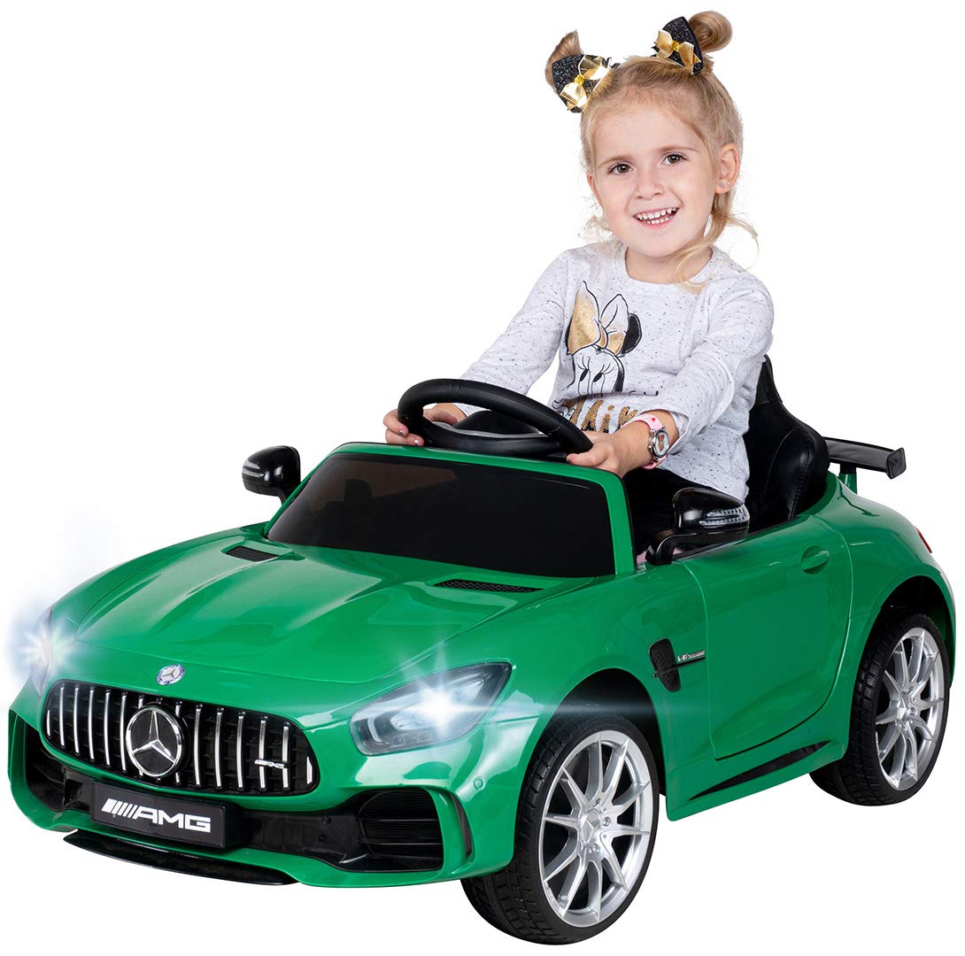 CARS12V Coche eléctrico para niños Mercedes GT-R con Licencia de 25 vatios, Asiento de Cuero, neumáticos EVA (Verde)