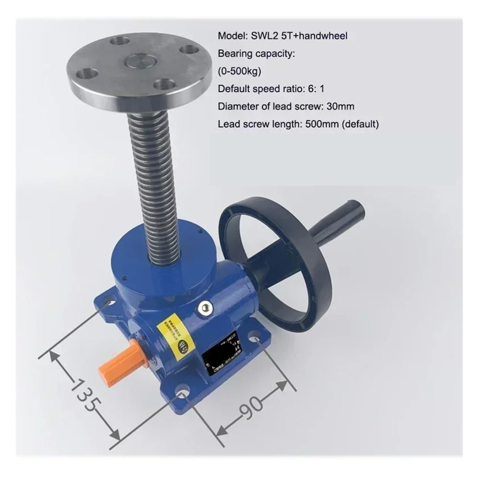 SWL1T/SWL2.5T Spindellift mit Handkurbel, Schneckenantrieb, manueller Hebebühne und Handrad-Hubgetriebe(SWL2.5T hand wheel)