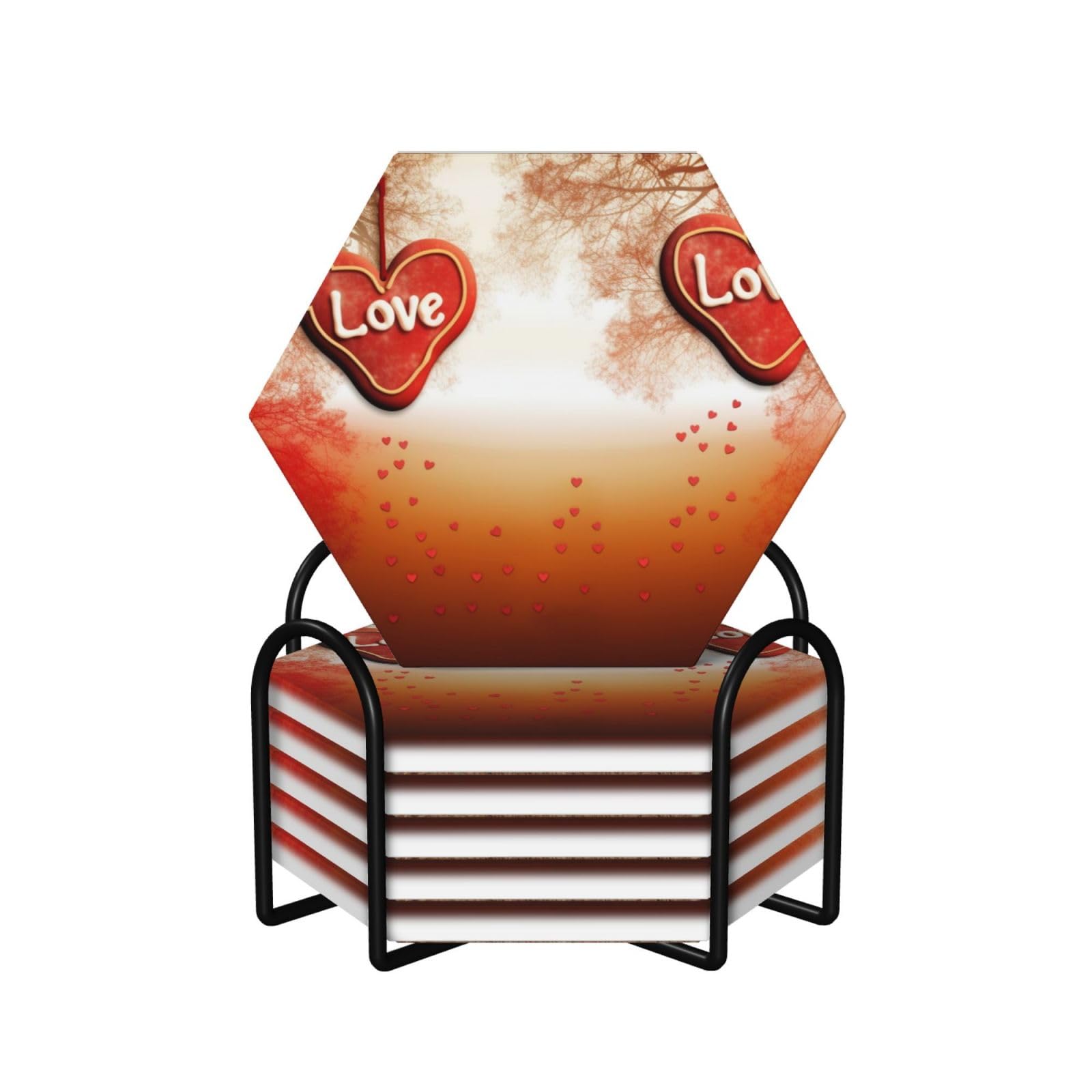 Dessous de verre en céramique Romance Love avec support absorbant lot de 6