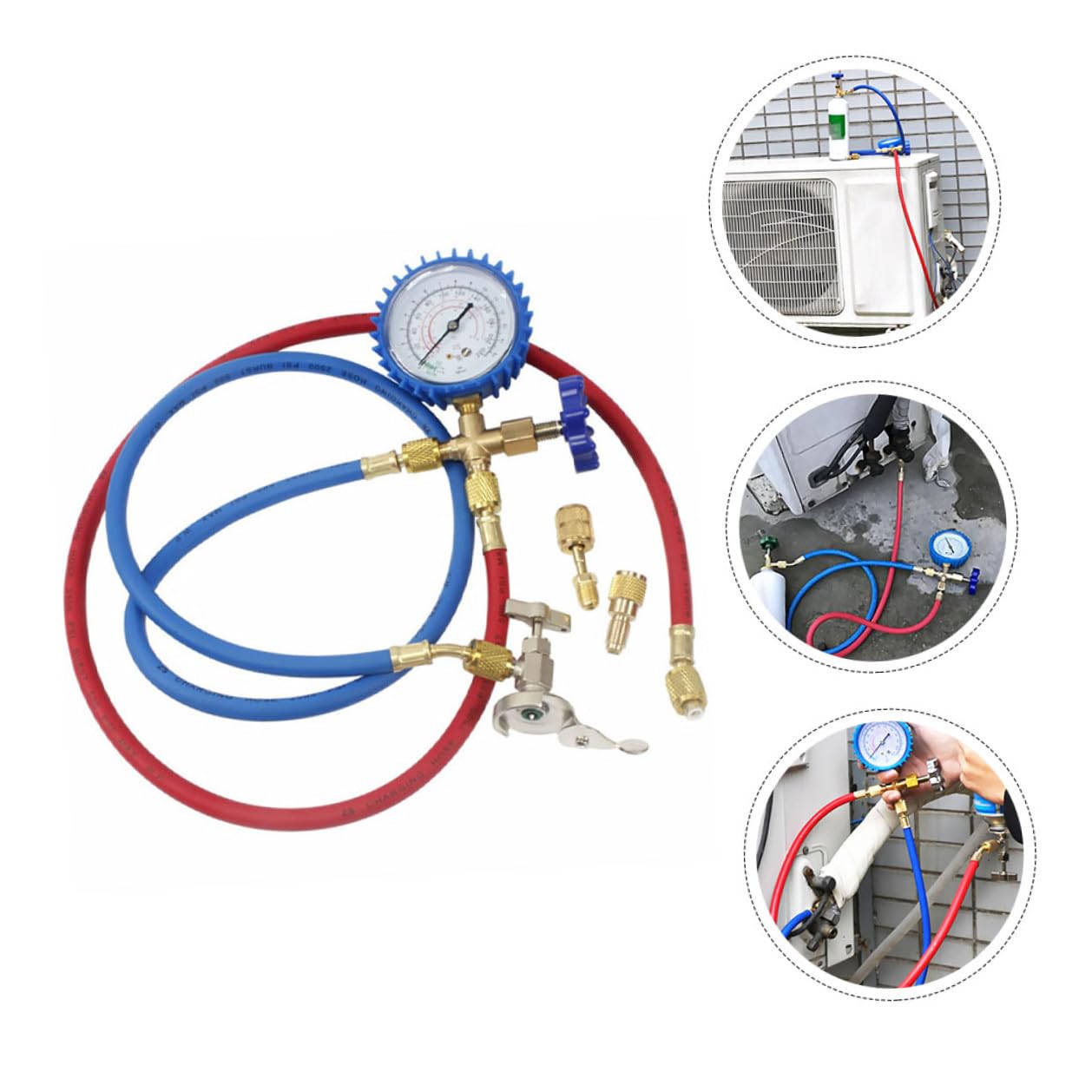 Automotive Ac Refrigerant Manifold Gauge Set with Charging Hoses, Silicone Oil Kit, Car Air Conditioner Pressure Gauge for HVAC Refrigeration Service and Ac Charging Random Color